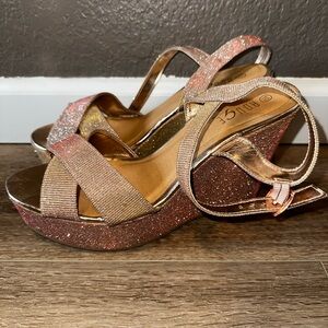 Women's Glittery Gold Wedge Sandals